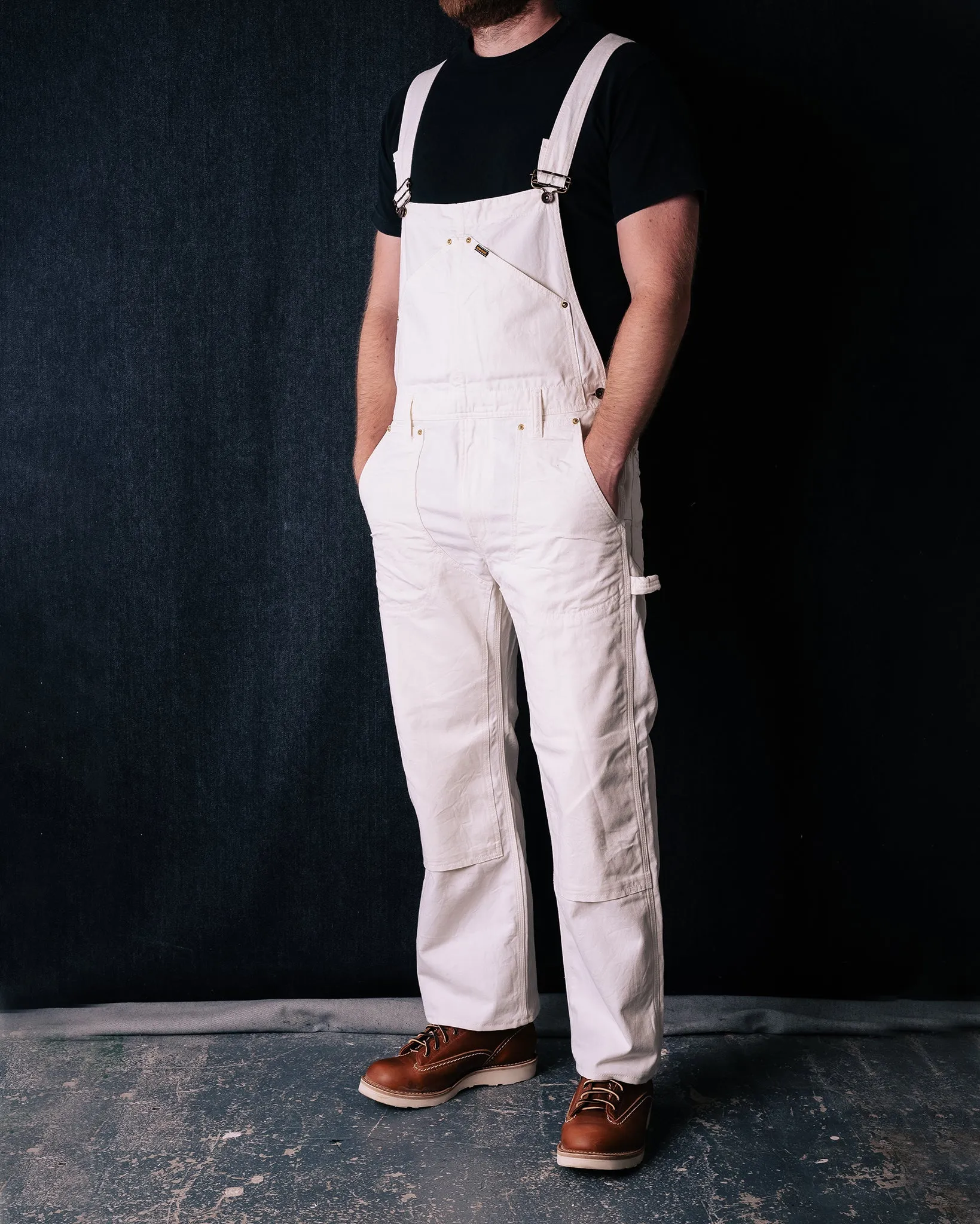 10.5oz Herringbone Double Knee Overalls - White