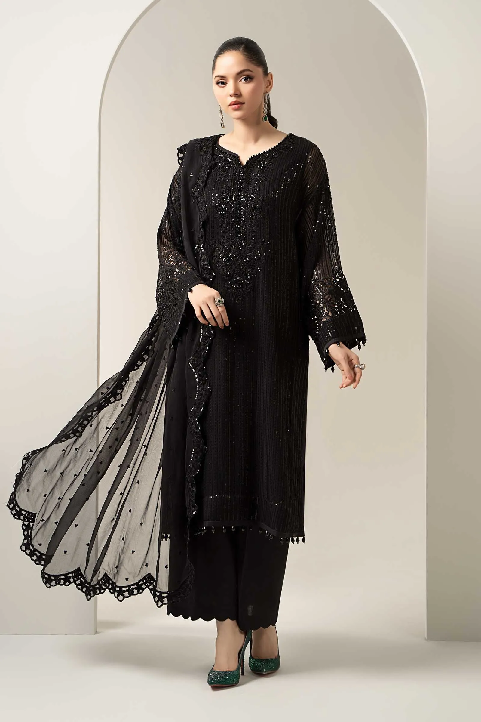 3 Piece Embroidered Chiffon Suit | SF-EA25-03