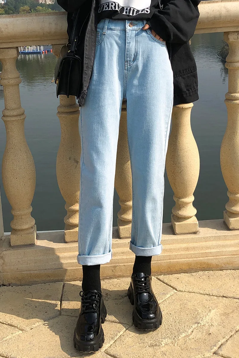 4 Colors Elastic Waist Long Jeans Pants