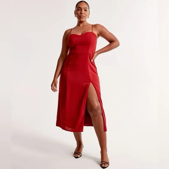 Abercrombie &amp; Fitch Camille Midi Dress in Red - Size L
