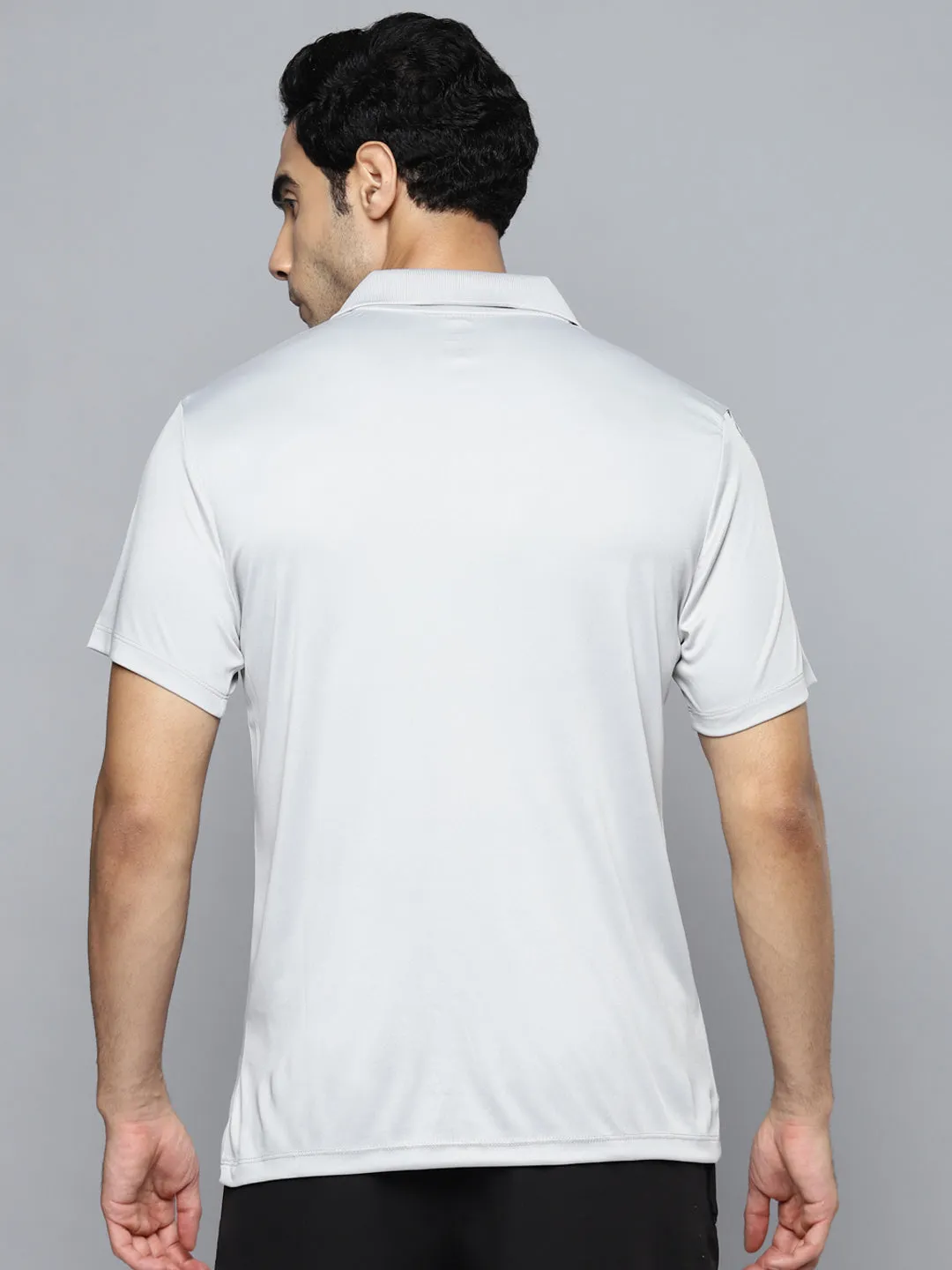 Alcis Men Grey Printed Polo Collar Slim Fit T-shirt