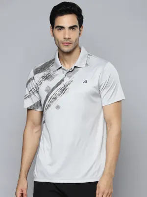 Alcis Men Grey Printed Polo Collar Slim Fit T-shirt