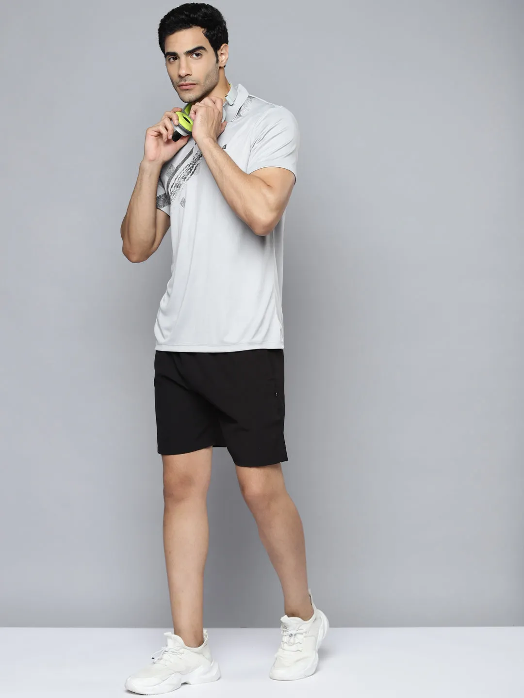 Alcis Men Grey Printed Polo Collar Slim Fit T-shirt