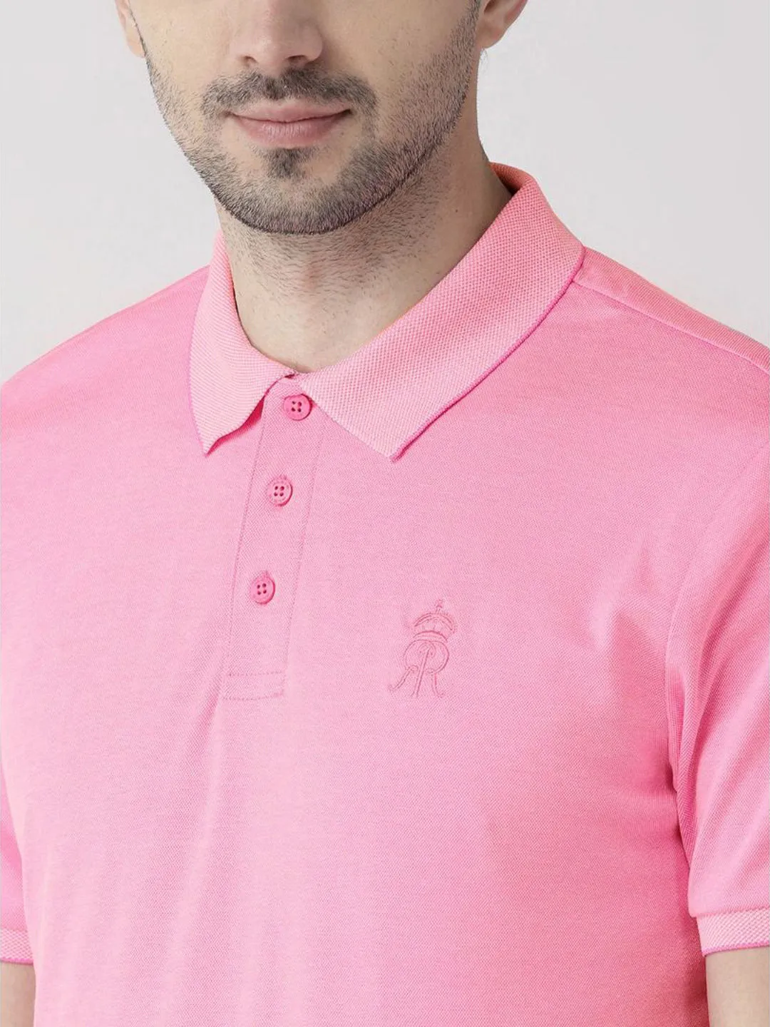 Alcis Men Pink Rajasthan Royals Solid Polo Collar T-shirt