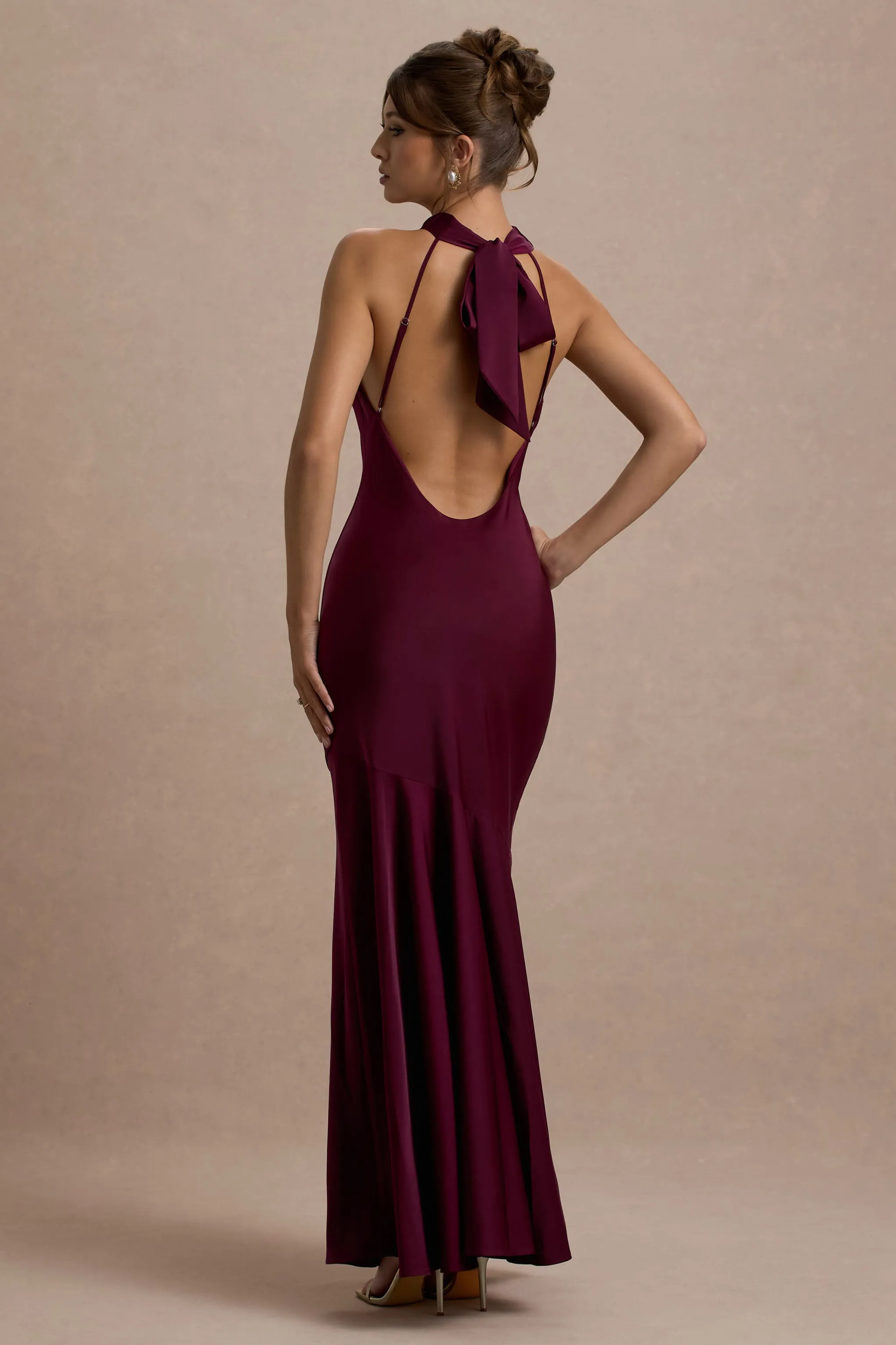 Amelita | Port Satin Cowl-Neck Maxi Dress