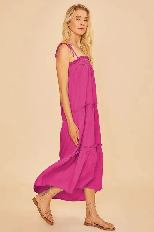 Annie Wear Tie Cami Elastic Detail Frill Tiered Midi Dress