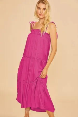 Annie Wear Tie Cami Elastic Detail Frill Tiered Midi Dress