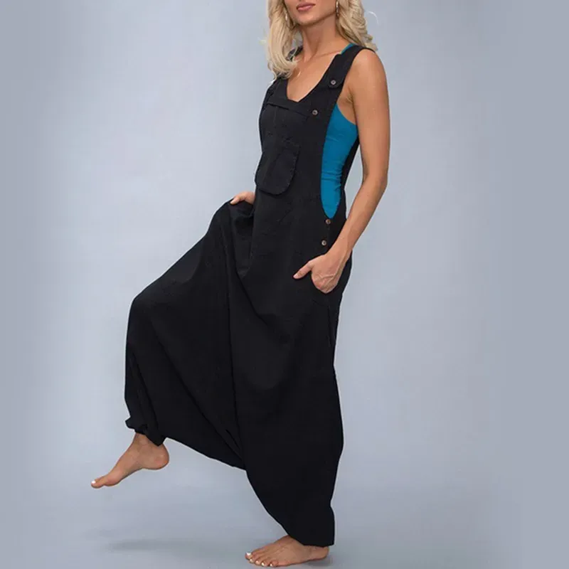 Ashley Sleeveless Relaxed Fit Harem Bib Overalls
