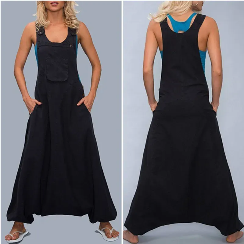 Ashley Sleeveless Relaxed Fit Harem Bib Overalls
