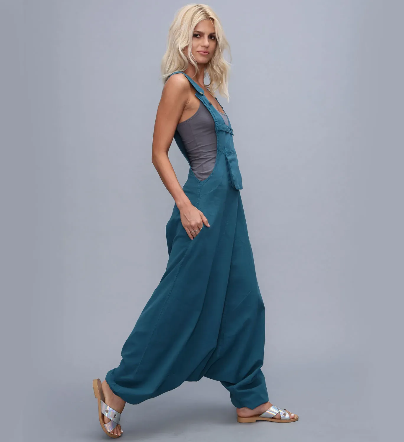 Ashley Sleeveless Relaxed Fit Harem Bib Overalls