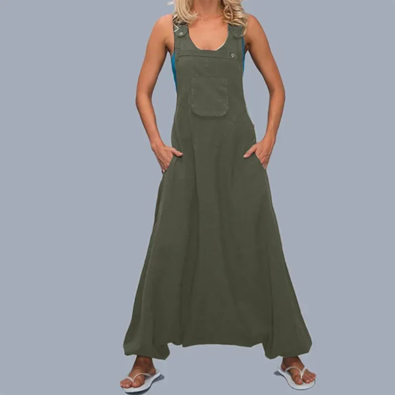 Ashley Sleeveless Relaxed Fit Harem Bib Overalls