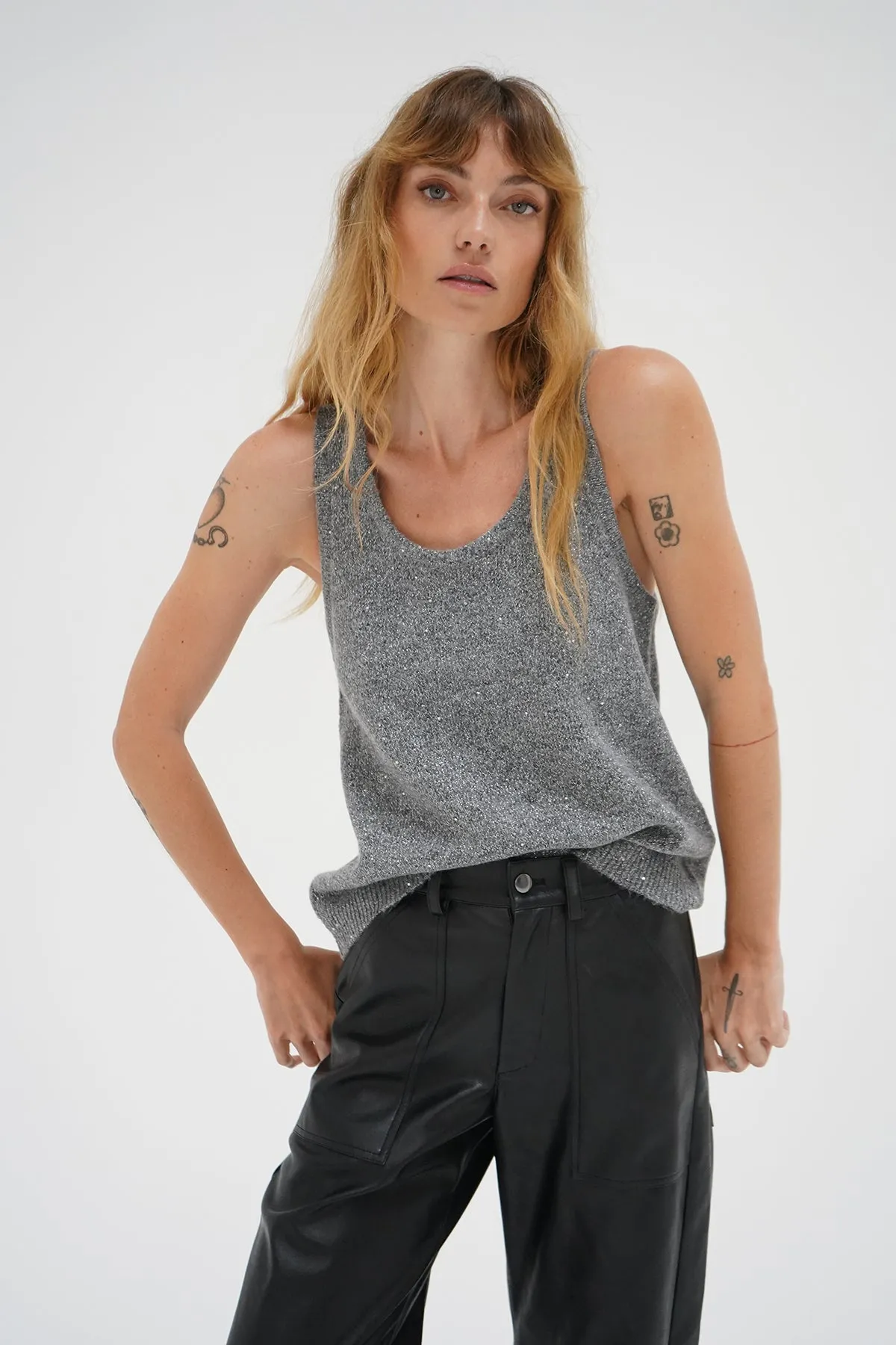 Audra Sparkle Sweater Tank - Grey