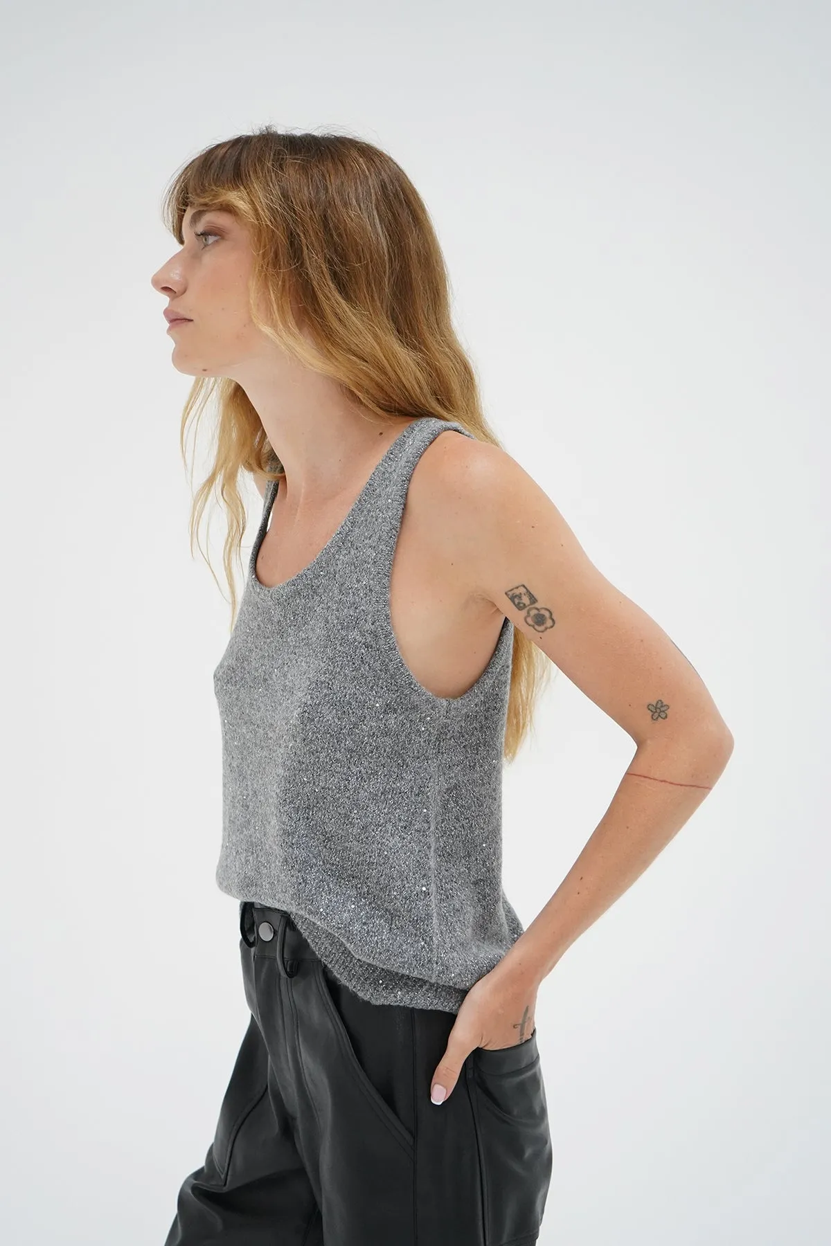 Audra Sparkle Sweater Tank - Grey