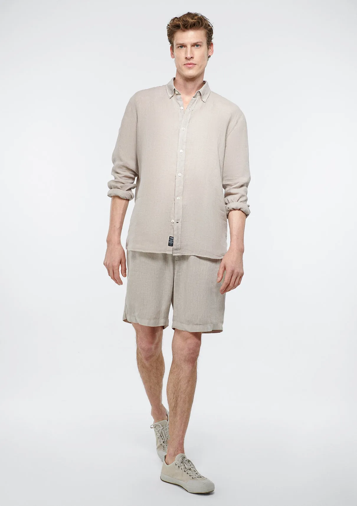 Beige Linen Shorts
