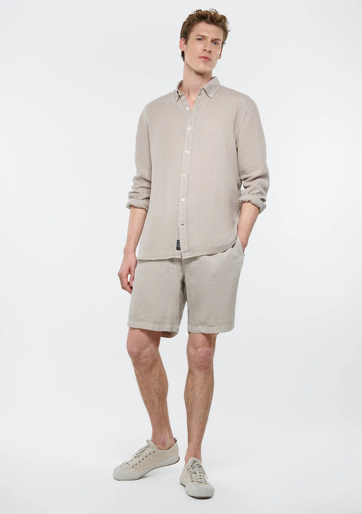 Beige Linen Shorts