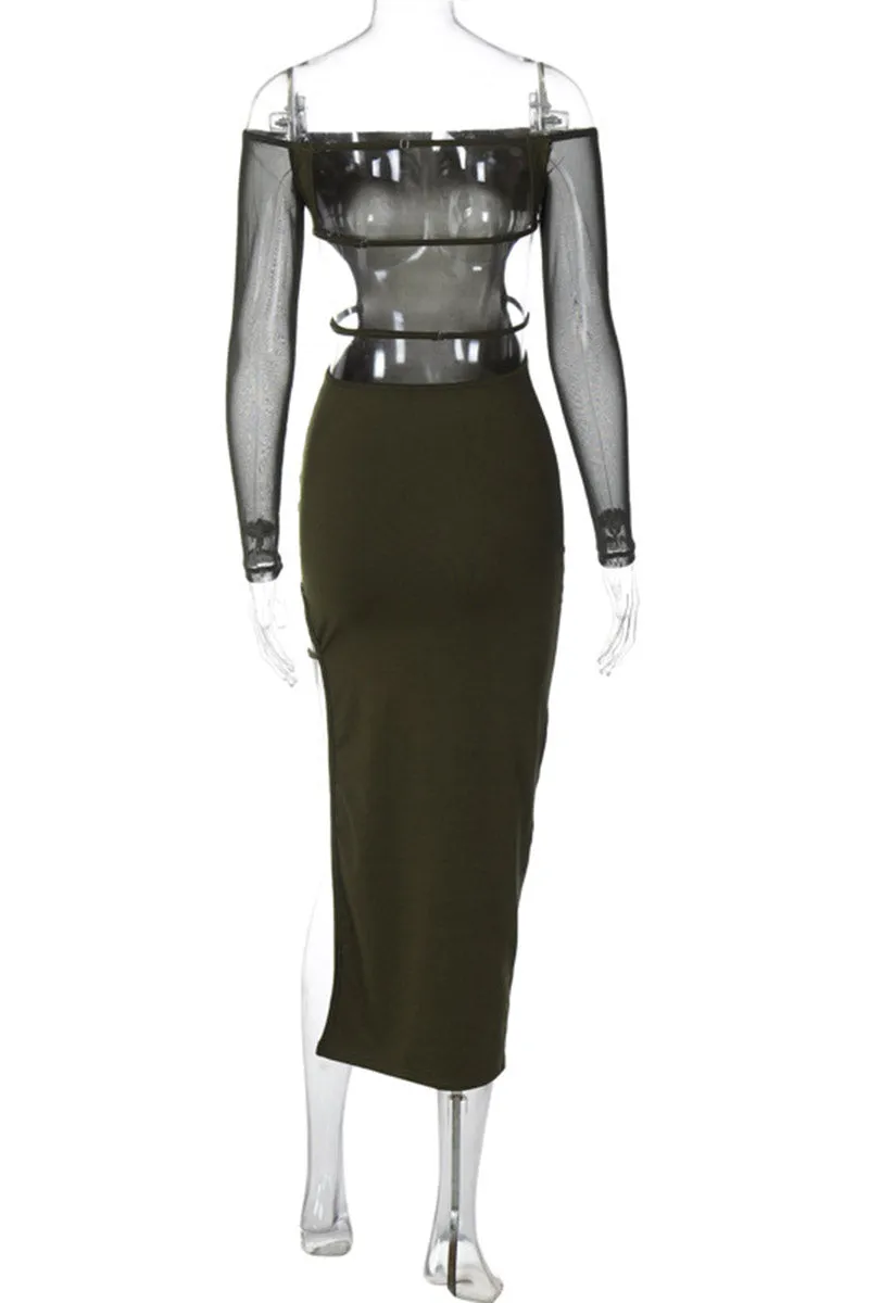 BH754 Cutout Mesh Off Shoulder Dress
