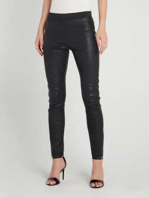 Black Elastic Waist Leather Pants
