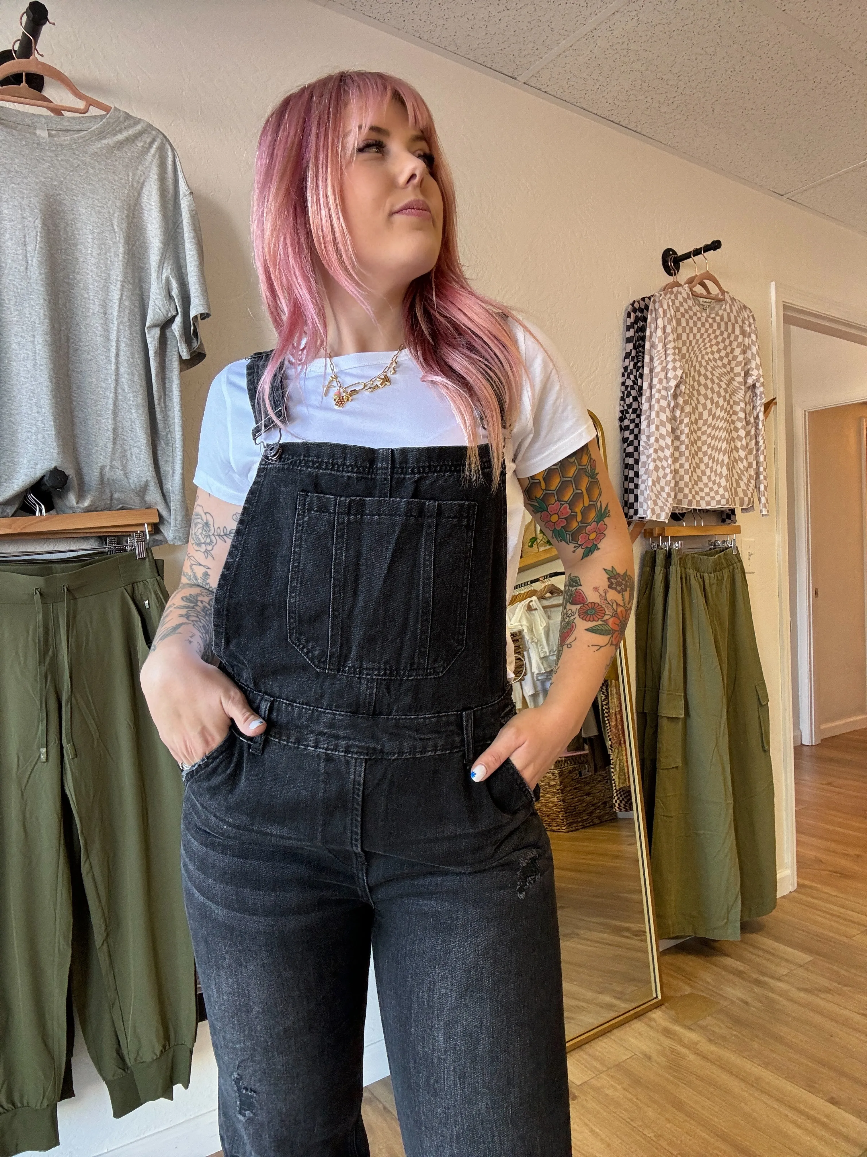 Black Straight Leg Overalls