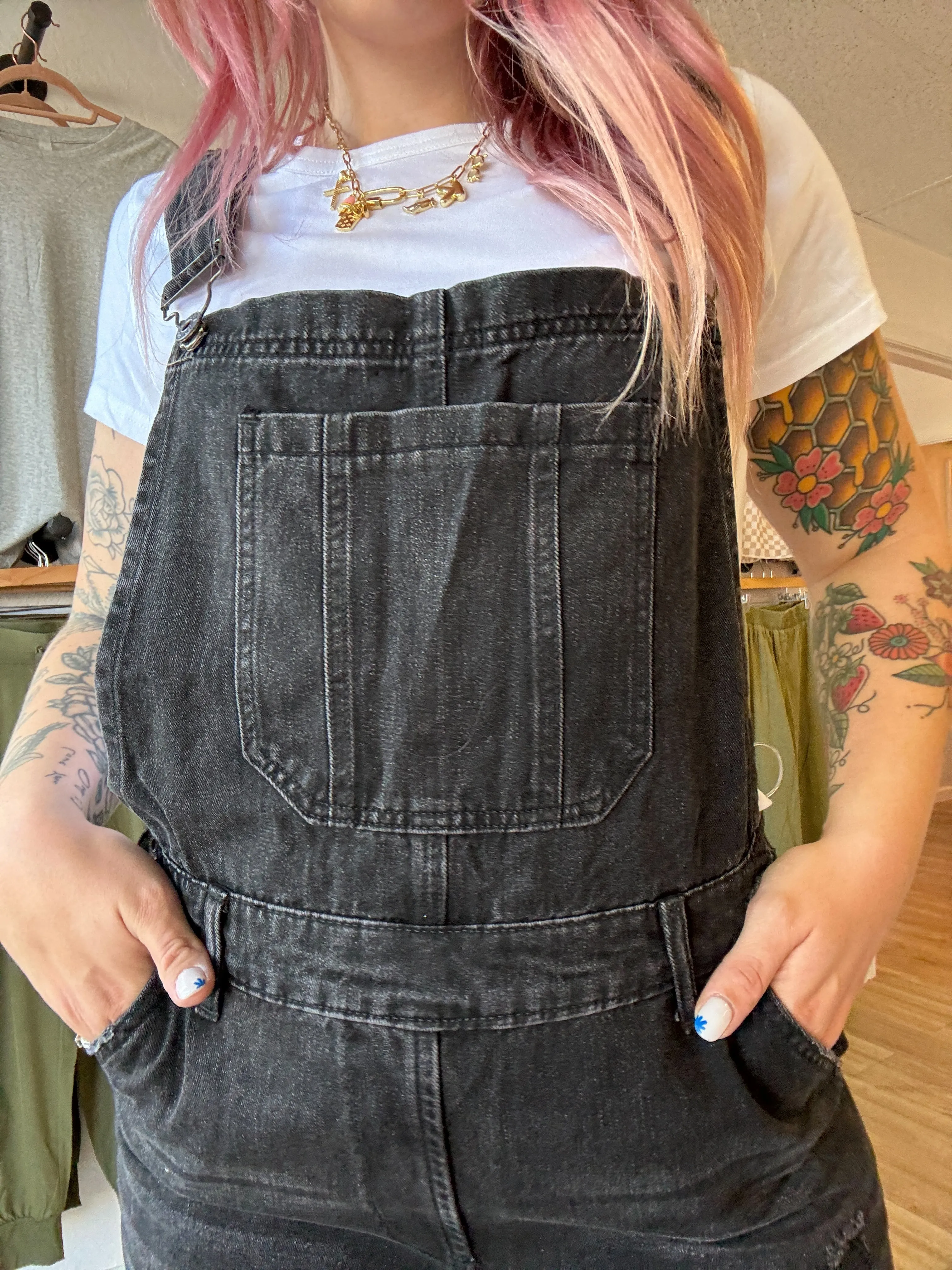 Black Straight Leg Overalls