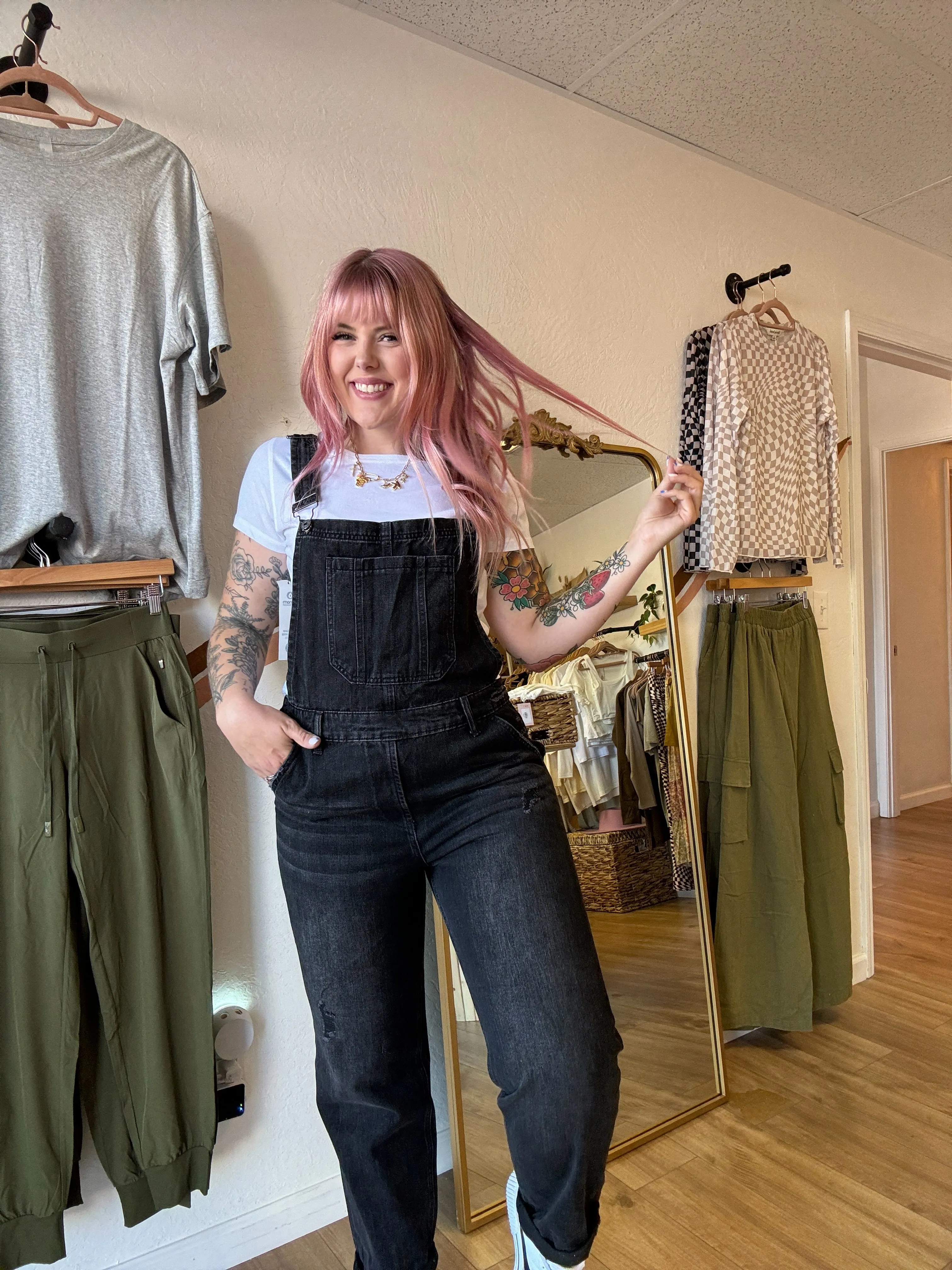 Black Straight Leg Overalls