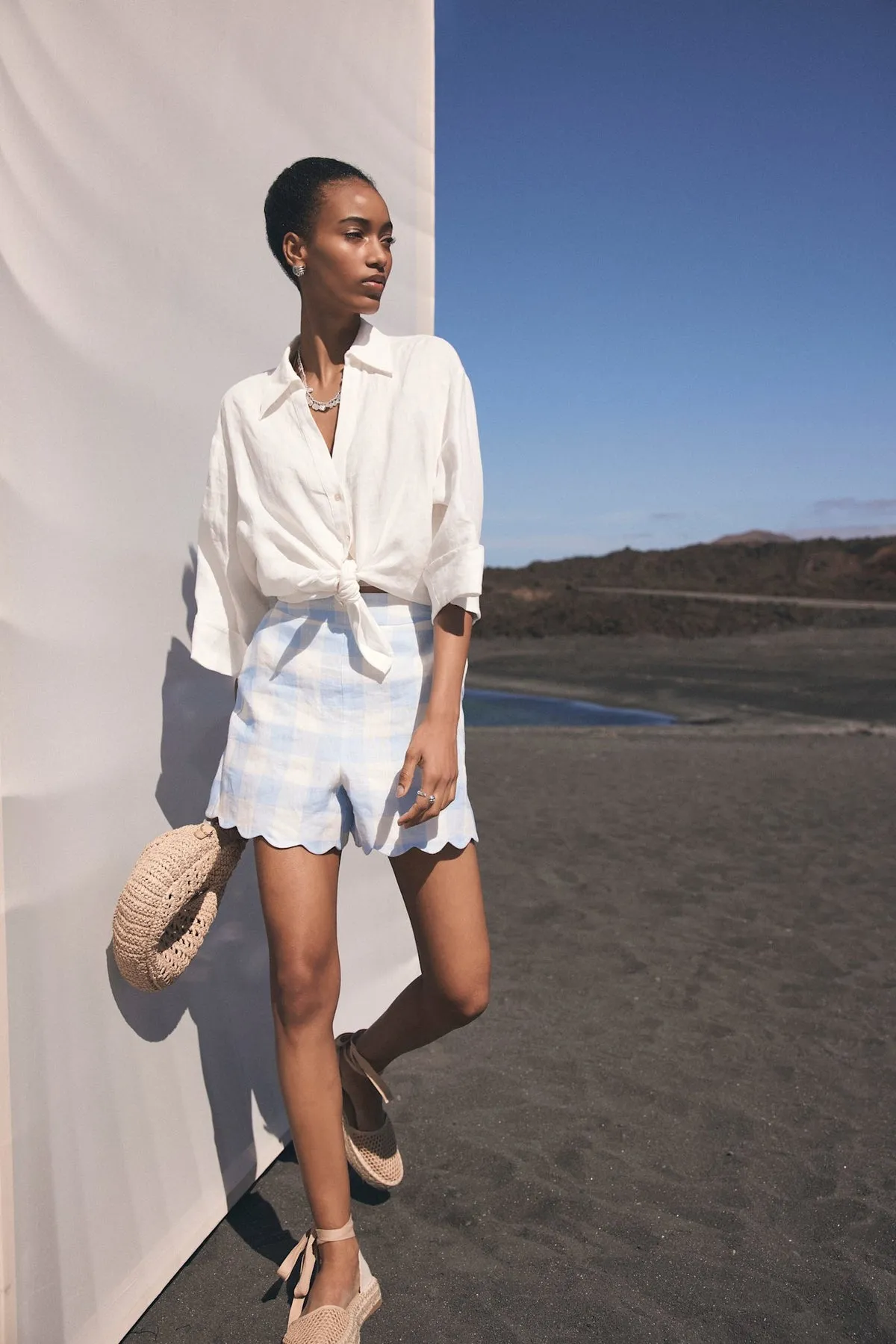 Blue Gingham Linen Shorts