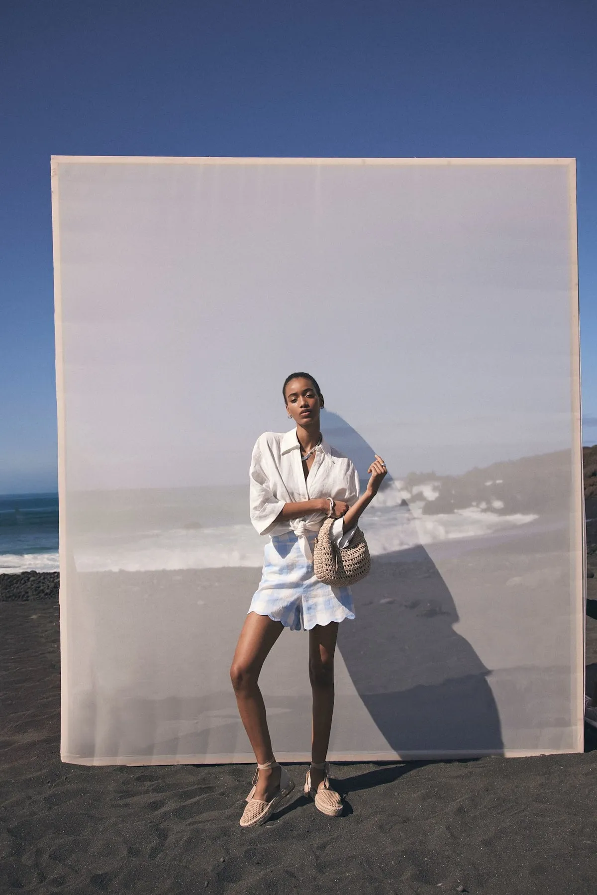 Blue Gingham Linen Shorts