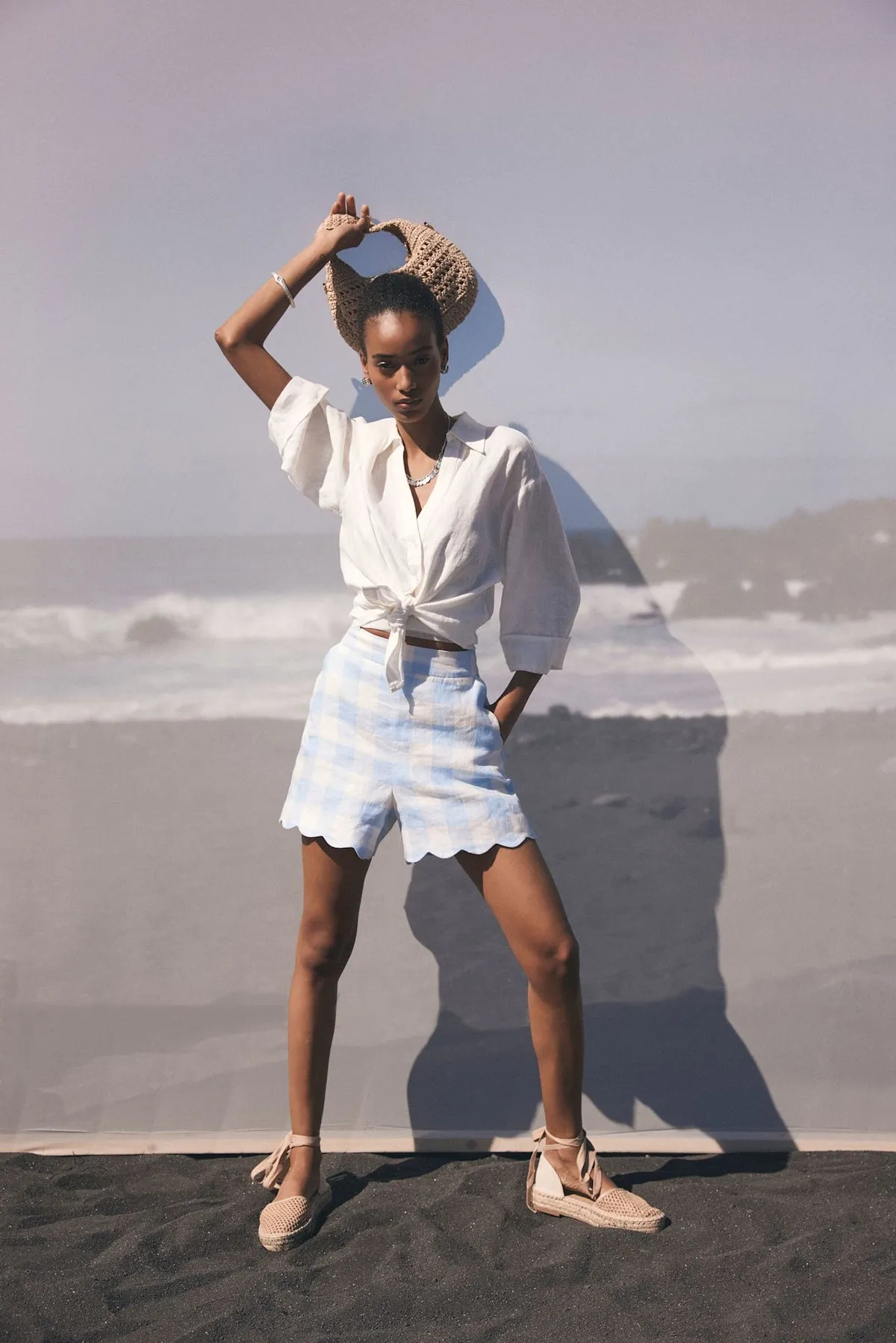 Blue Gingham Linen Shorts