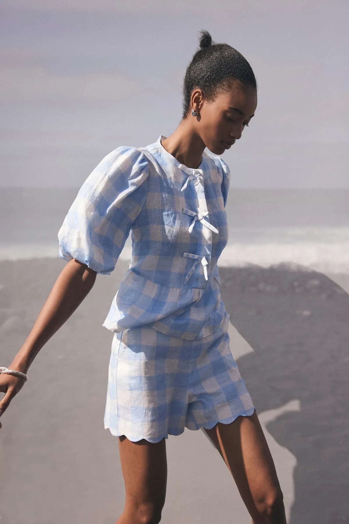 Blue Gingham Linen Shorts