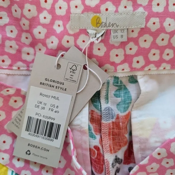 Boden Georgia linen shorts in multi passion bloom sz 8 NWT