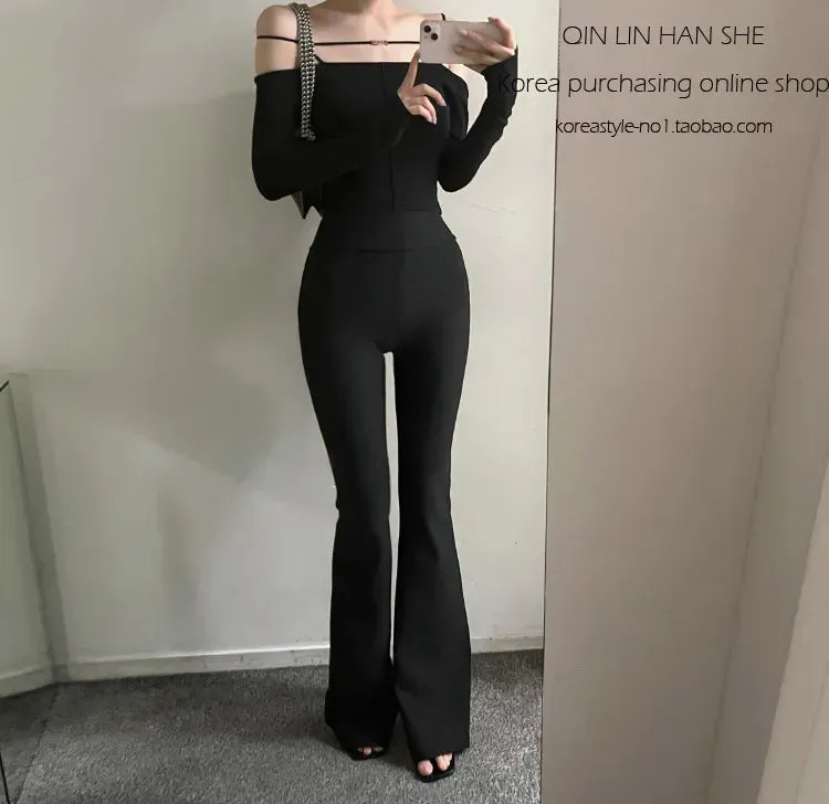 Bold Shade Grunge 90s Urban Style Boot Cut Pants - High-Waist