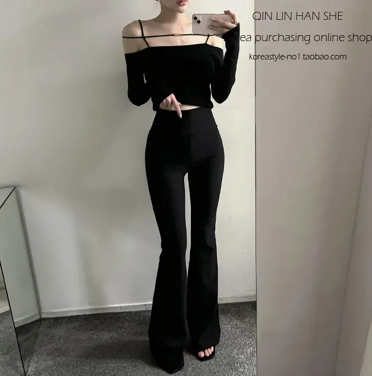Bold Shade Grunge 90s Urban Style Boot Cut Pants - High-Waist