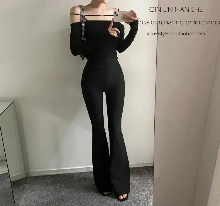 Bold Shade Grunge 90s Urban Style Boot Cut Pants - High-Waist