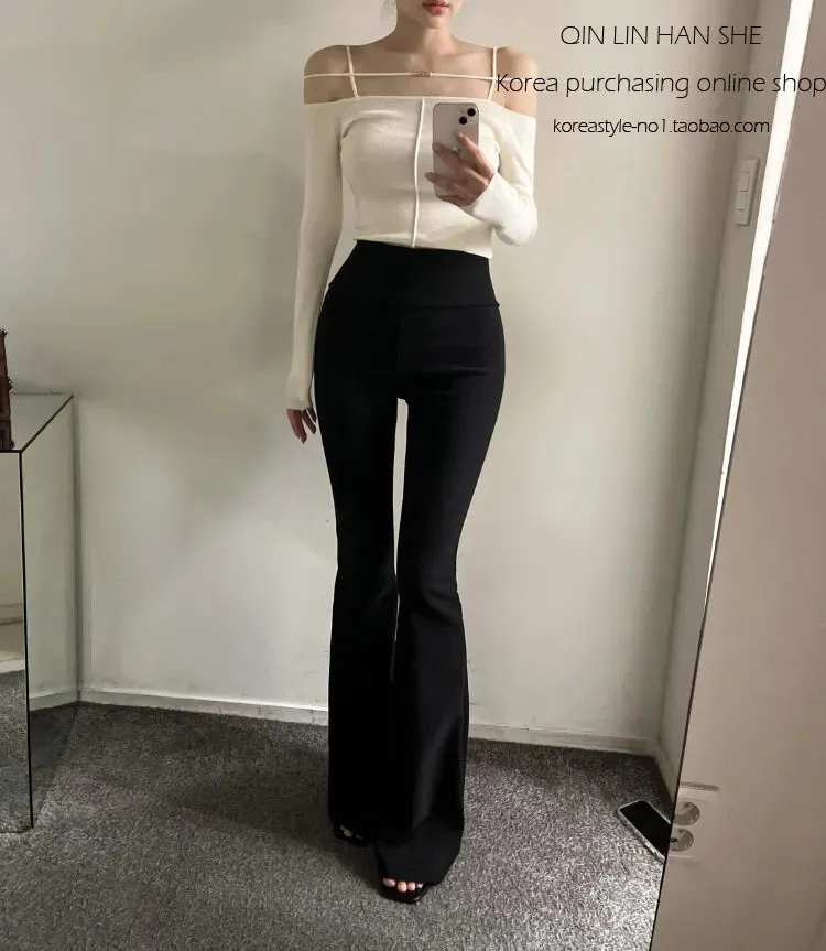 Bold Shade Grunge 90s Urban Style Boot Cut Pants - High-Waist