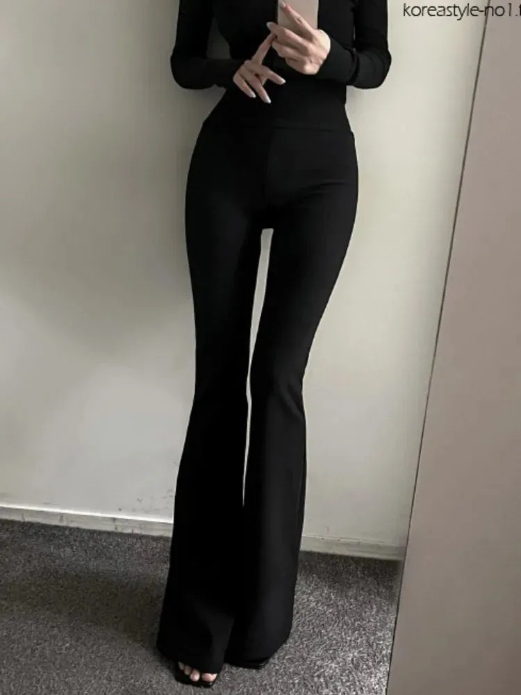 Bold Shade Grunge 90s Urban Style Boot Cut Pants - High-Waist