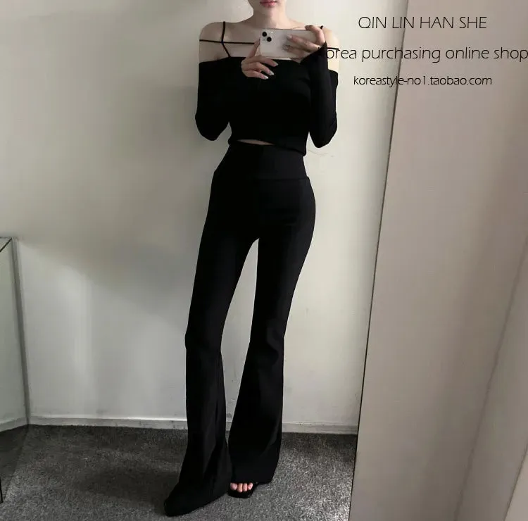 Bold Shade Grunge 90s Urban Style Boot Cut Pants - High-Waist