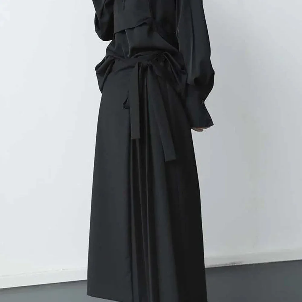 Bonsir Double-layer Pleated Dark Loose Nine-point Wide-leg Pants Unisex Versatile High-waisted Tight-waisted Straight Culottes