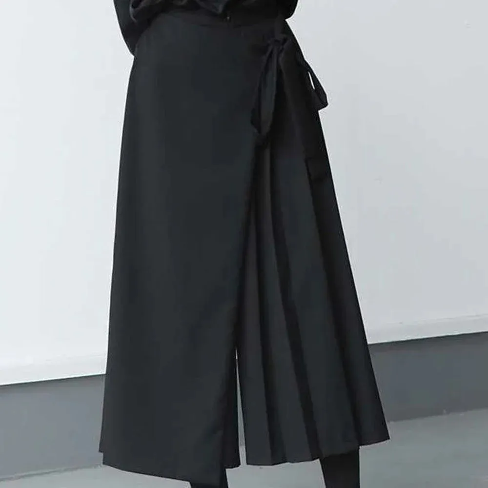 Bonsir Double-layer Pleated Dark Loose Nine-point Wide-leg Pants Unisex Versatile High-waisted Tight-waisted Straight Culottes