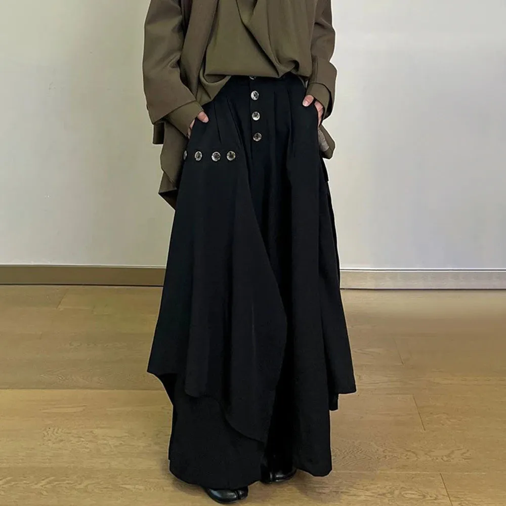 Bonsir Mens Ruched Irregular Japanese Casual Culottes 2024 New Genderless Fashion Youth Retro Solid Color Loose Wide Leg Pants Unisex