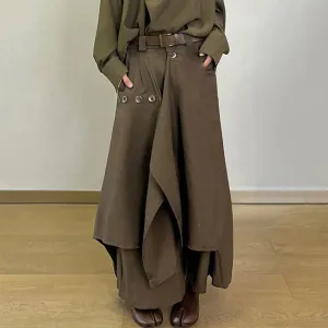 Bonsir Mens Ruched Irregular Japanese Casual Culottes 2024 New Genderless Fashion Youth Retro Solid Color Loose Wide Leg Pants Unisex