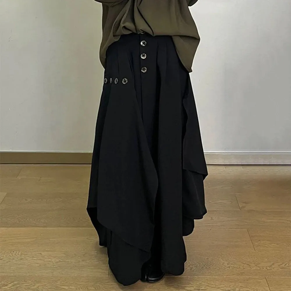 Bonsir Mens Ruched Irregular Japanese Casual Culottes 2024 New Genderless Fashion Youth Retro Solid Color Loose Wide Leg Pants Unisex