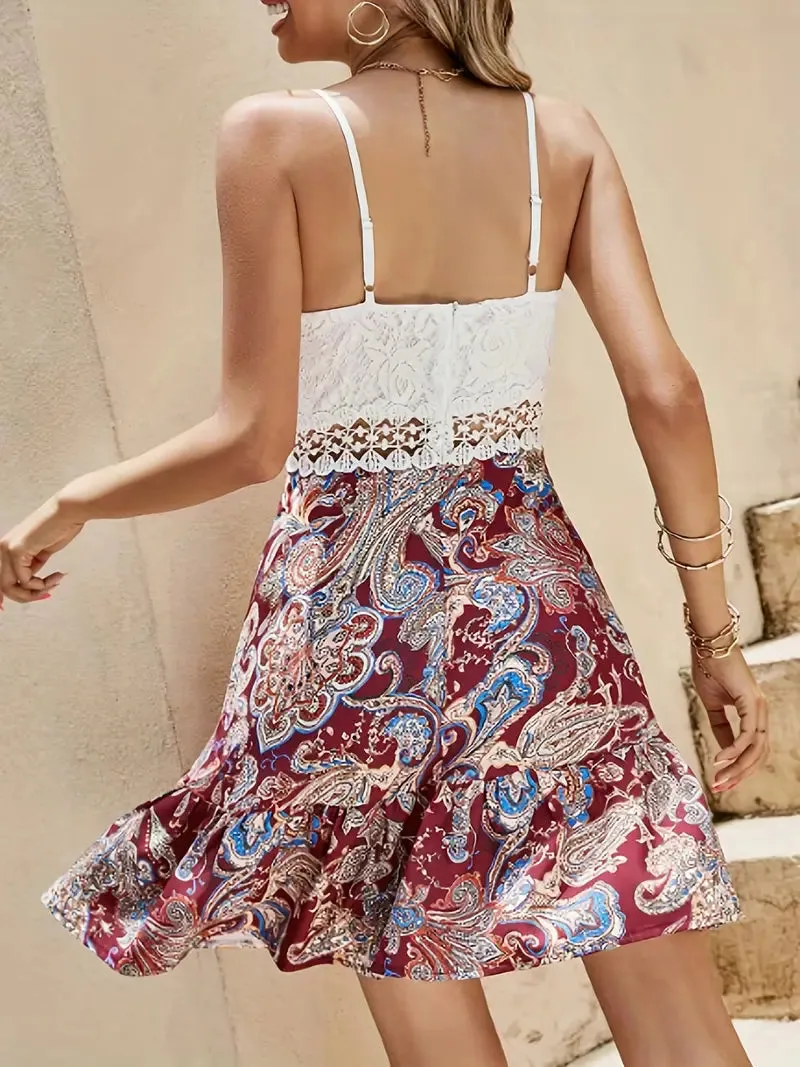 Brigit - Blumendruck-Kontrast-Cami-Kleid aus Spitze