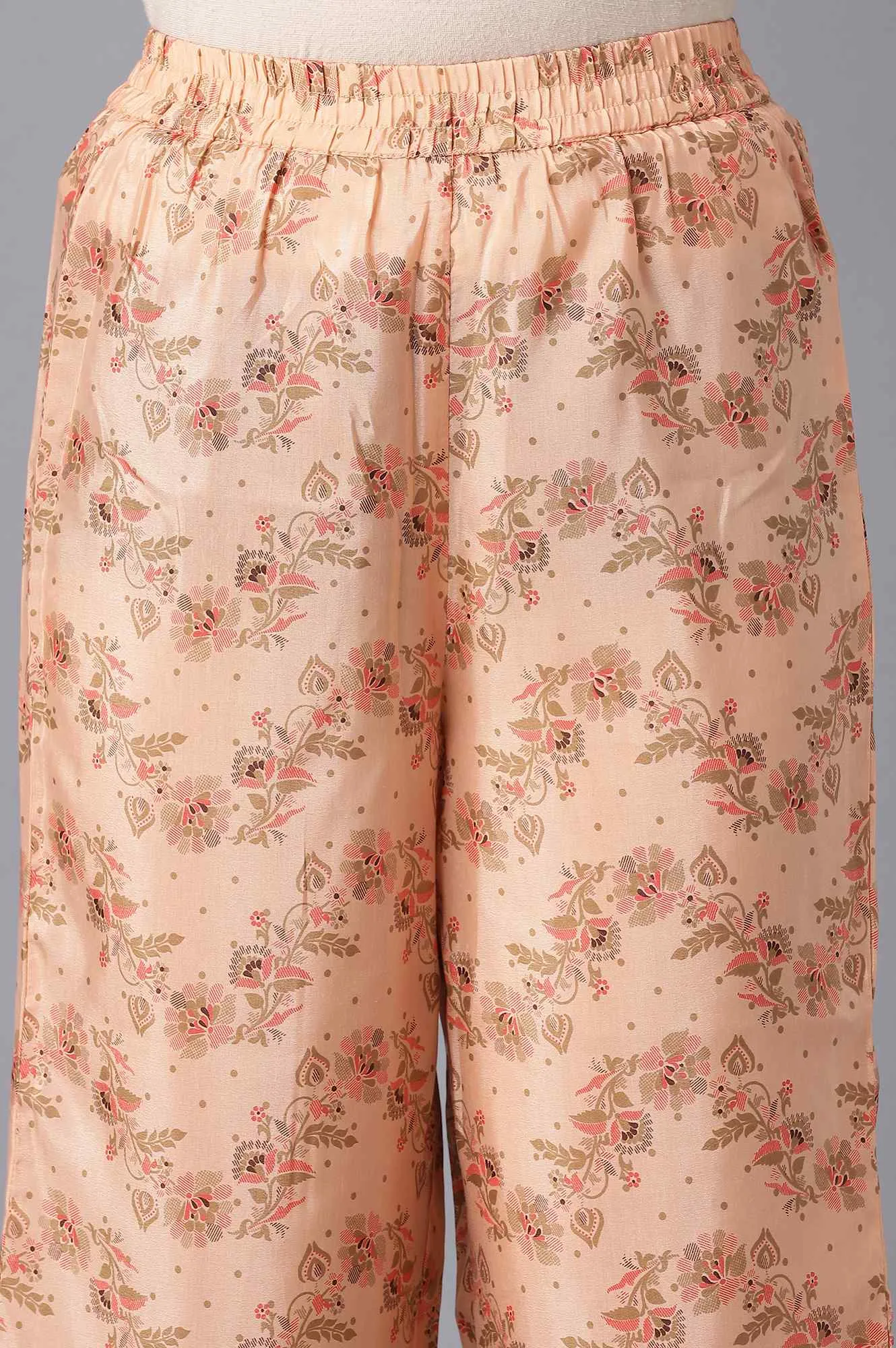 Brown Embroidered kurta-Peach Culottes Set