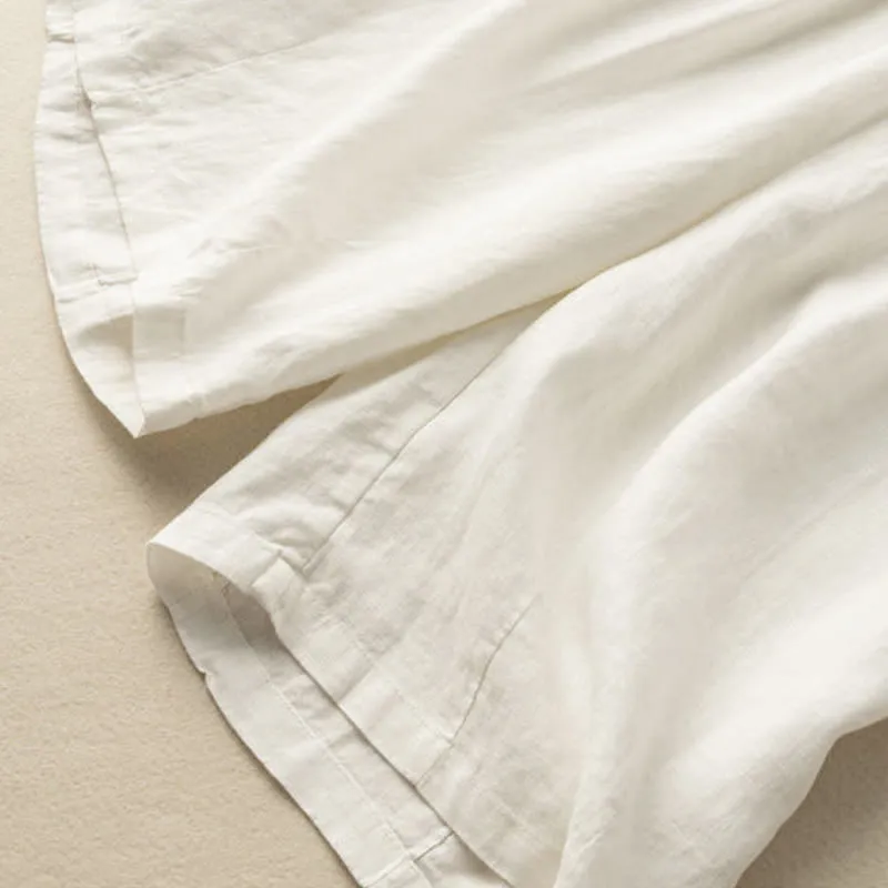 Buddha Stones Summer Casual Plain Zipper Button Cotton Linen Women's Shorts With Pockets