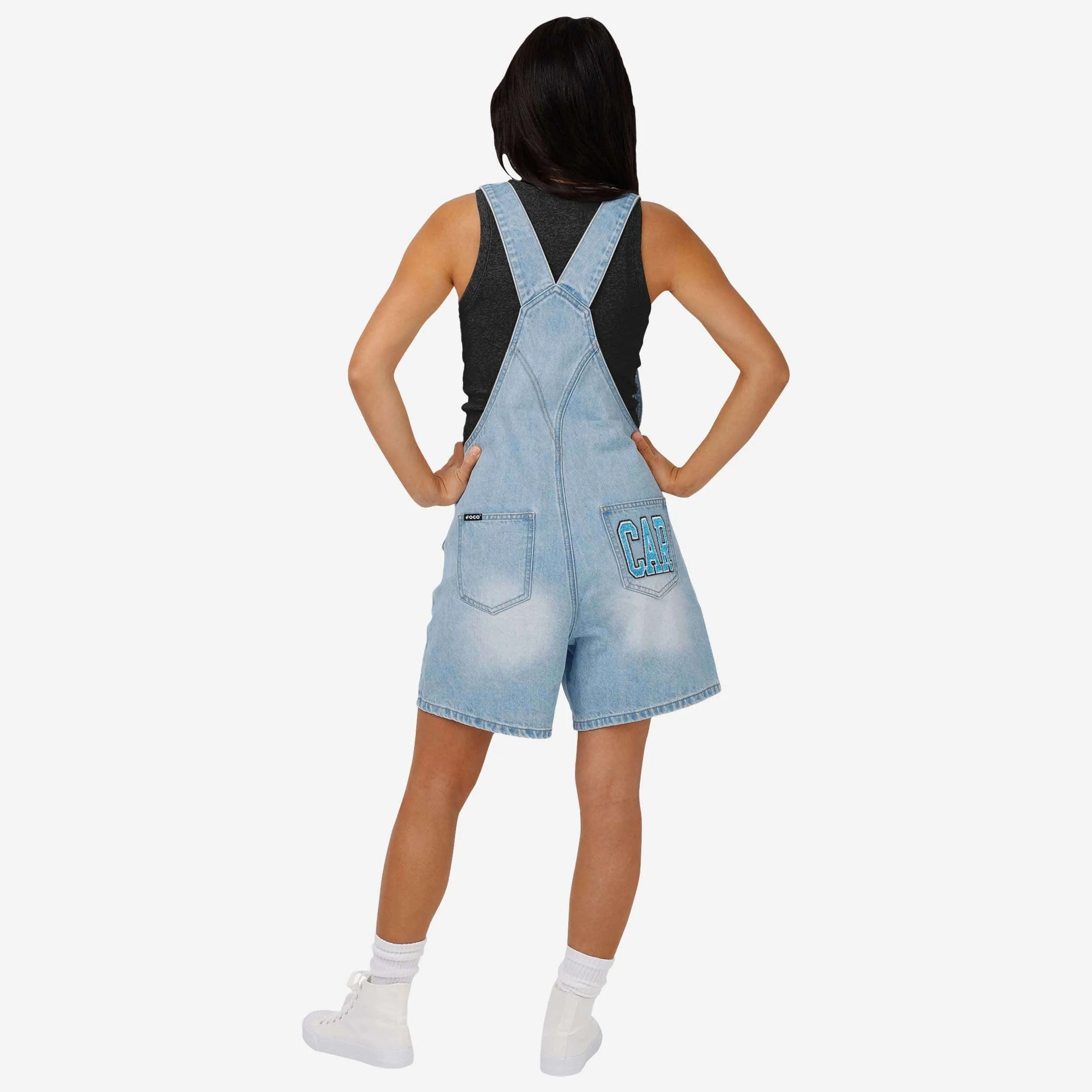 Carolina Panthers Womens Big Logo Denim Bib Shortalls