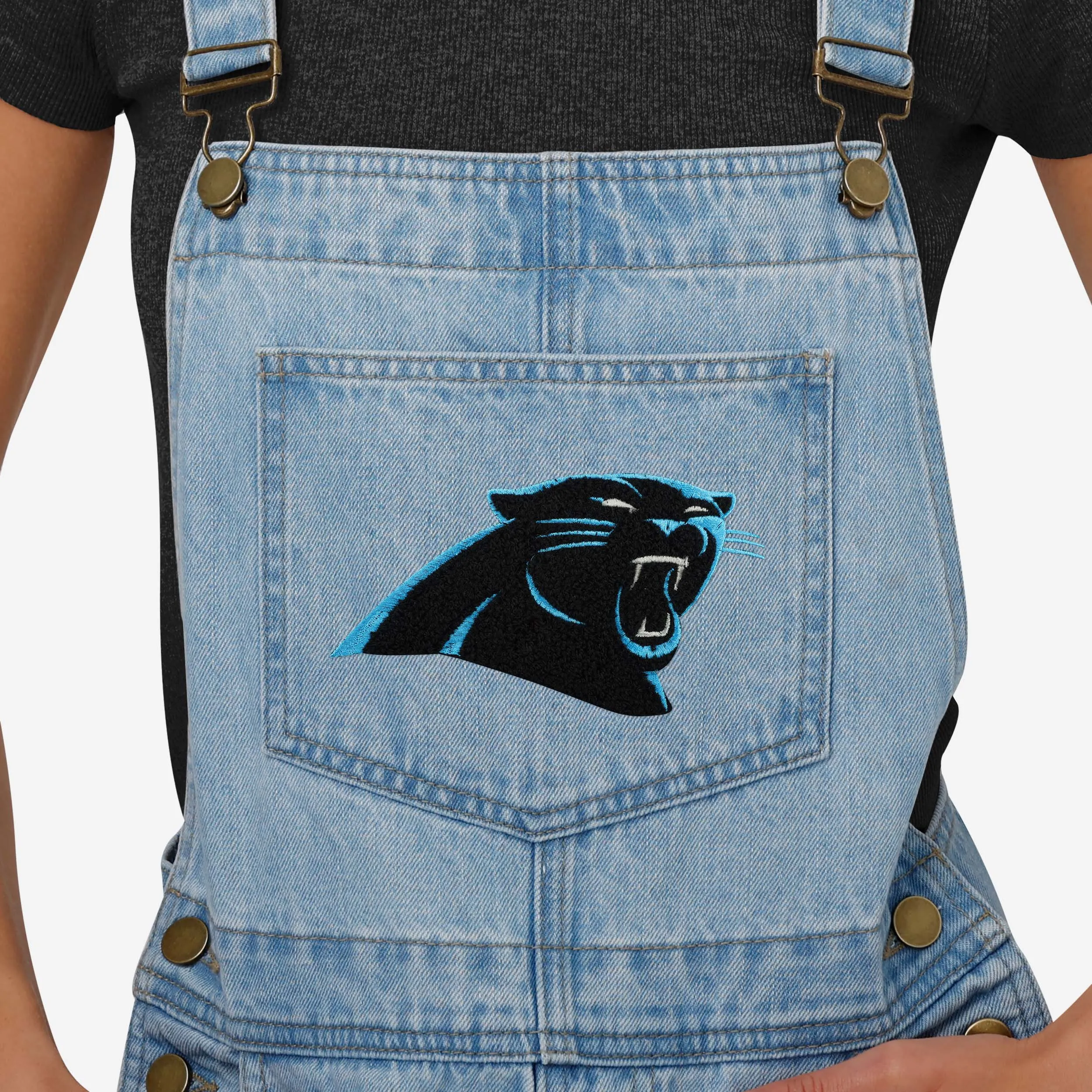 Carolina Panthers Womens Big Logo Denim Bib Shortalls