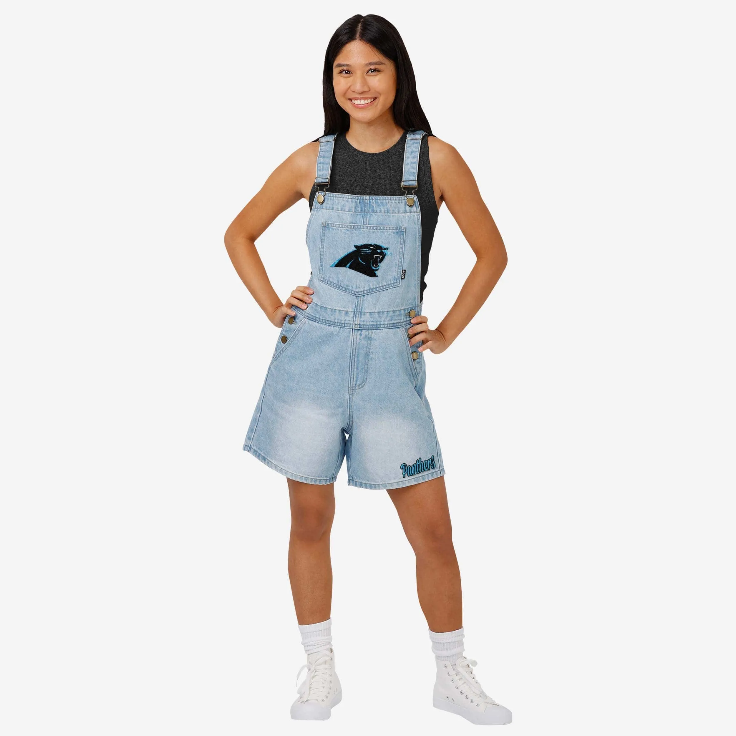 Carolina Panthers Womens Big Logo Denim Bib Shortalls