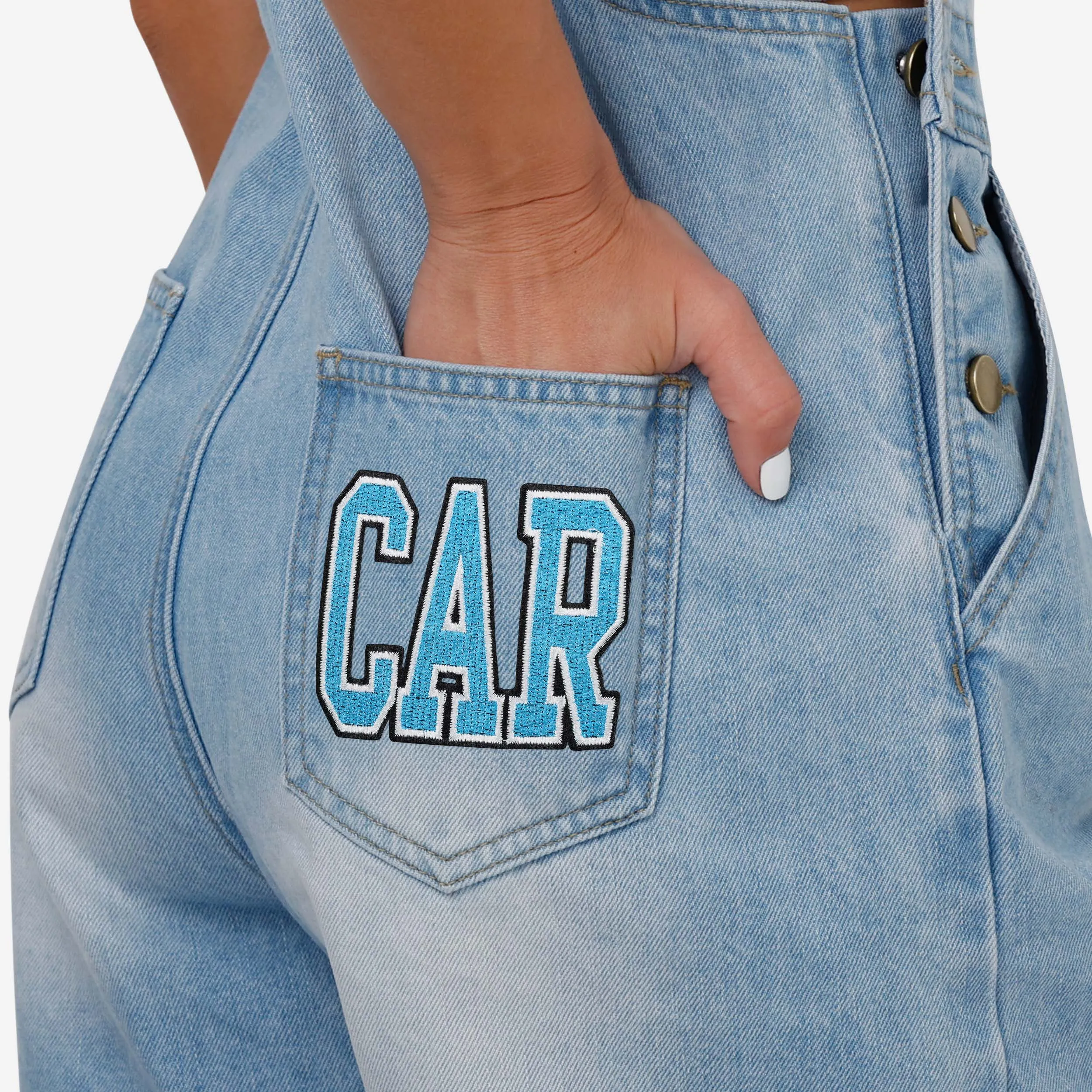Carolina Panthers Womens Big Logo Denim Bib Shortalls