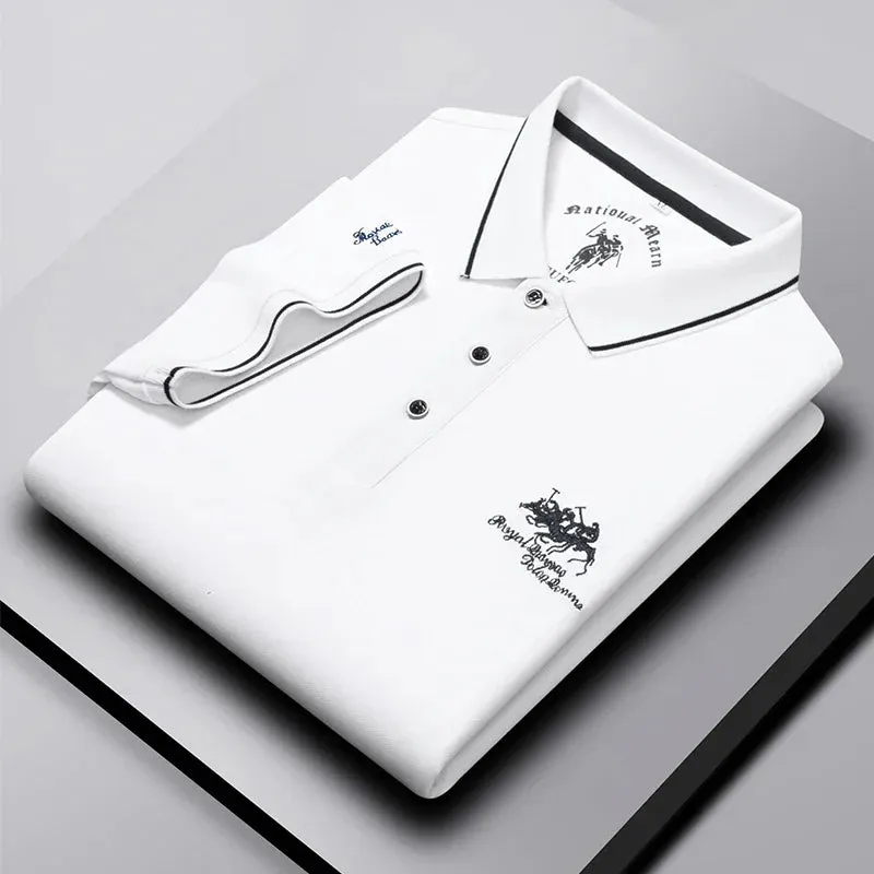 Casual Lapel Short Sleeve Embroidered Polo Shirt