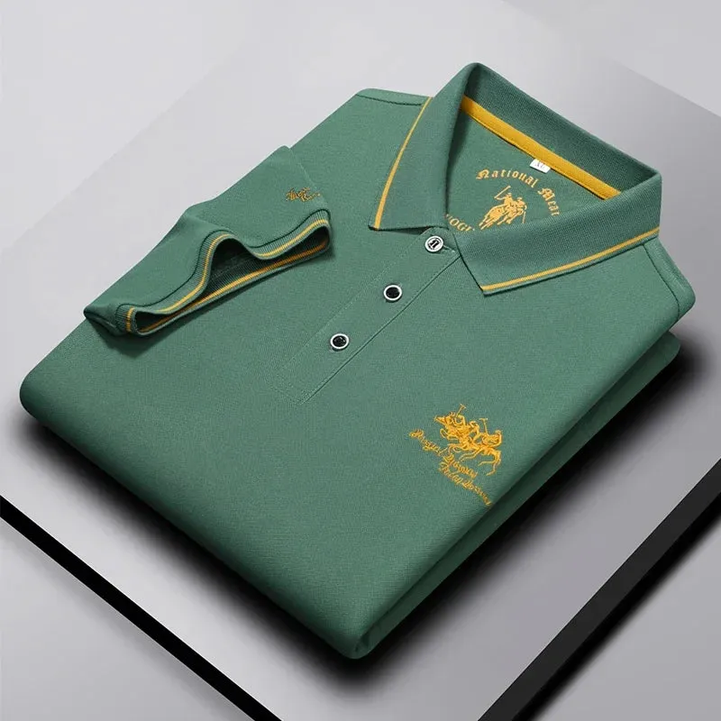 Casual Lapel Short Sleeve Embroidered Polo Shirt