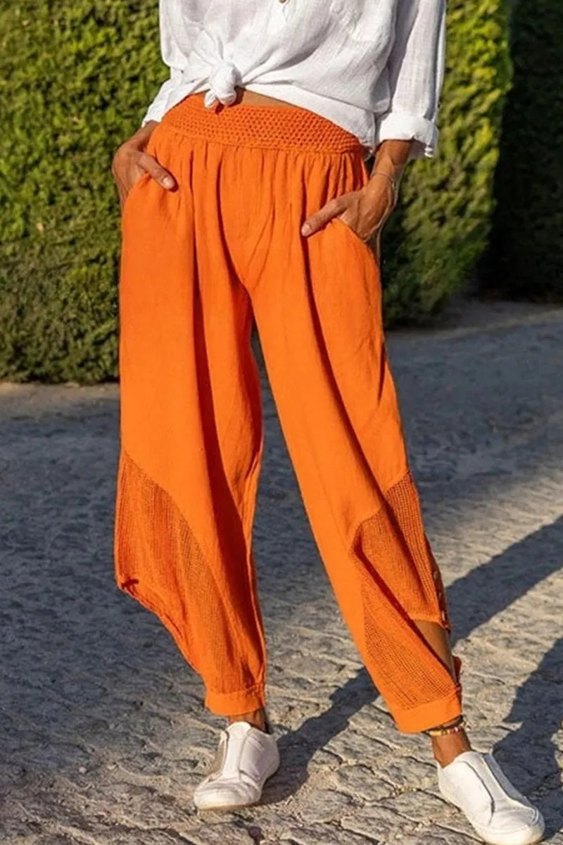 Casual Solid Patchwork Loose Mid Waist Harlan Solid Color Bottoms(6 Colors)